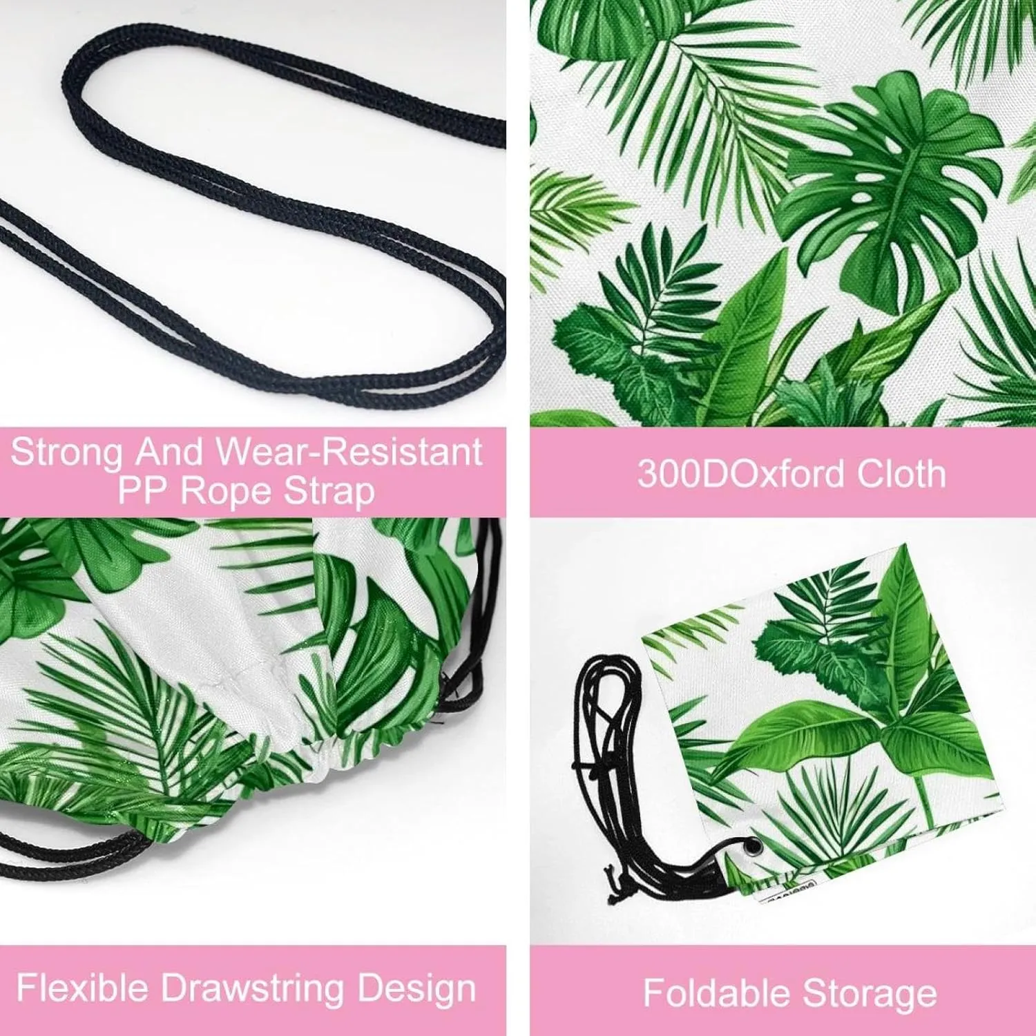 2 Pcs tropical plants and palm tree 2 Drawstring Backpack String Bag Sports Sack pack Gym Sack Side Pocket for Men Women