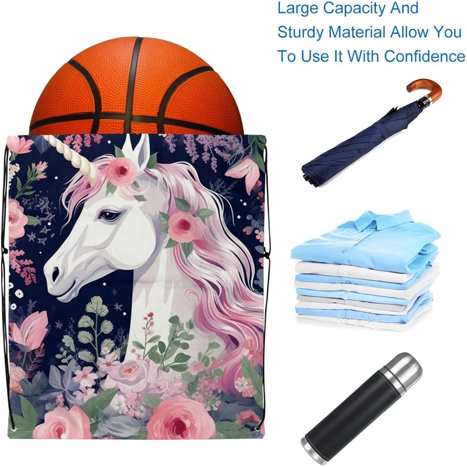 2 Pcs Unicorn Drawstring Backpack String Bag Sports Sack pack Gym Sack Side Pocket for Men Women