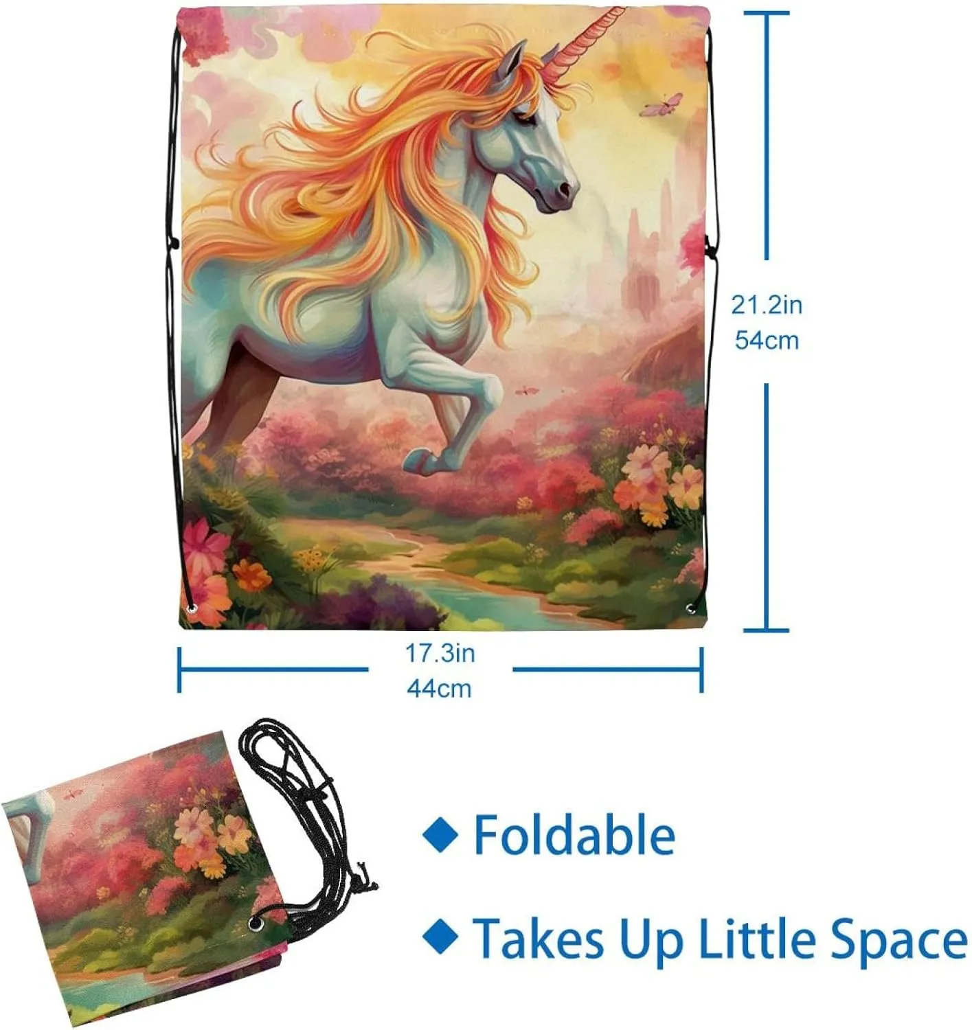 2 Pcs Unicorn Drawstring Backpack String Bag Sports Sack pack Gym Sack Side Pocket for Men Women