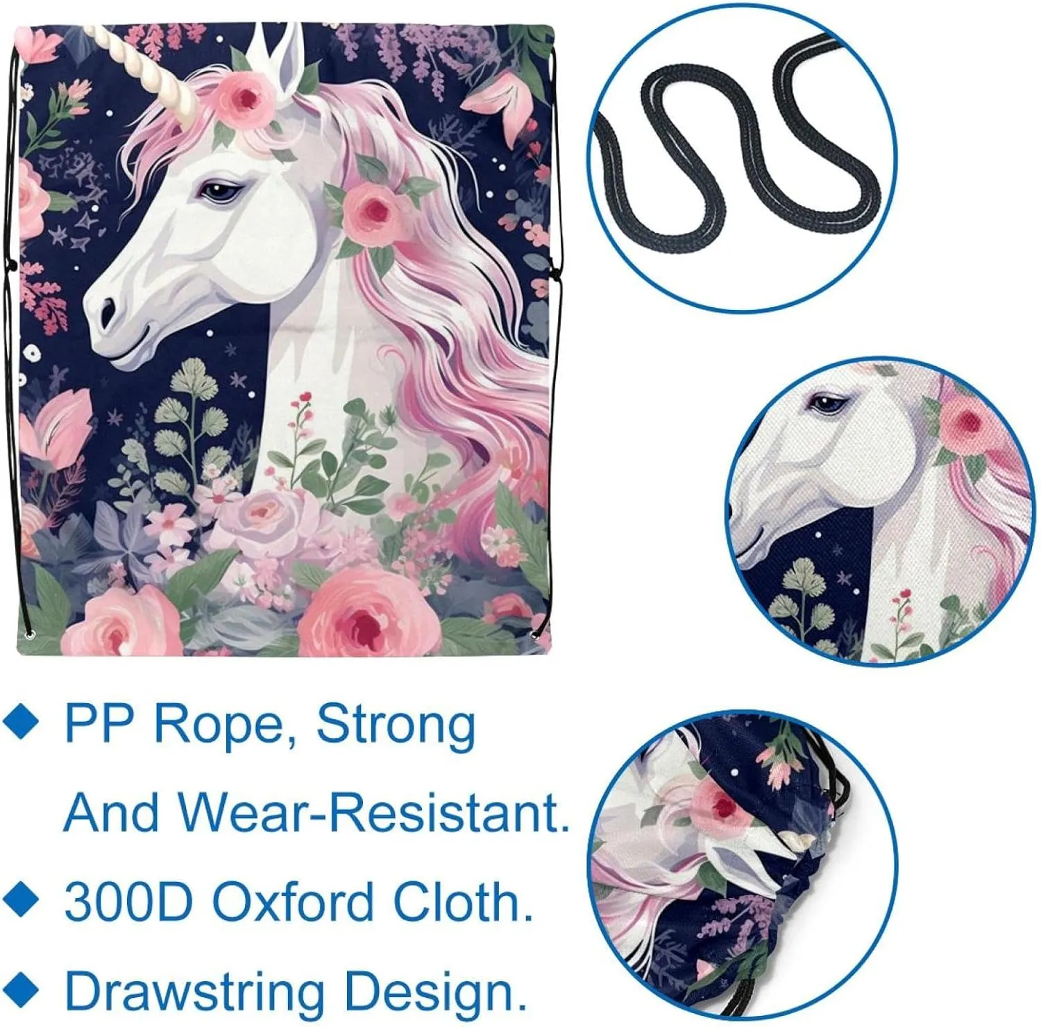 2 Pcs Unicorn Drawstring Backpack String Bag Sports Sack pack Gym Sack Side Pocket for Men Women
