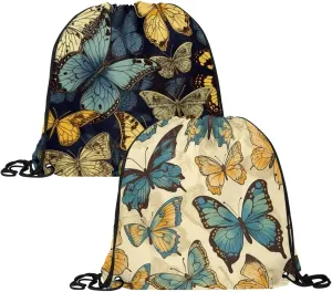 2 Pieces Butterfly Drawstring Backpack for Party Gym Sport Trip
