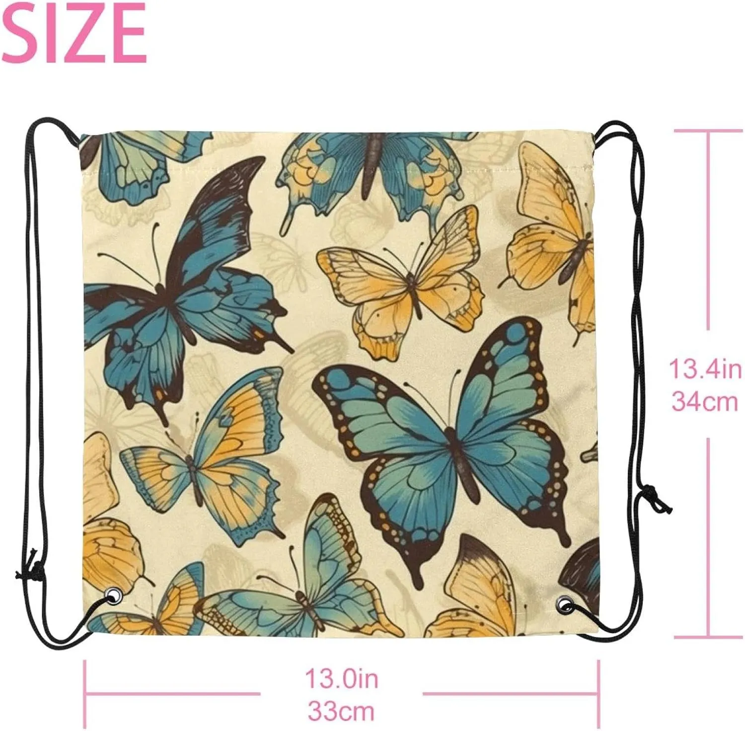 2 Pieces Butterfly Drawstring Backpack for Party Gym Sport Trip