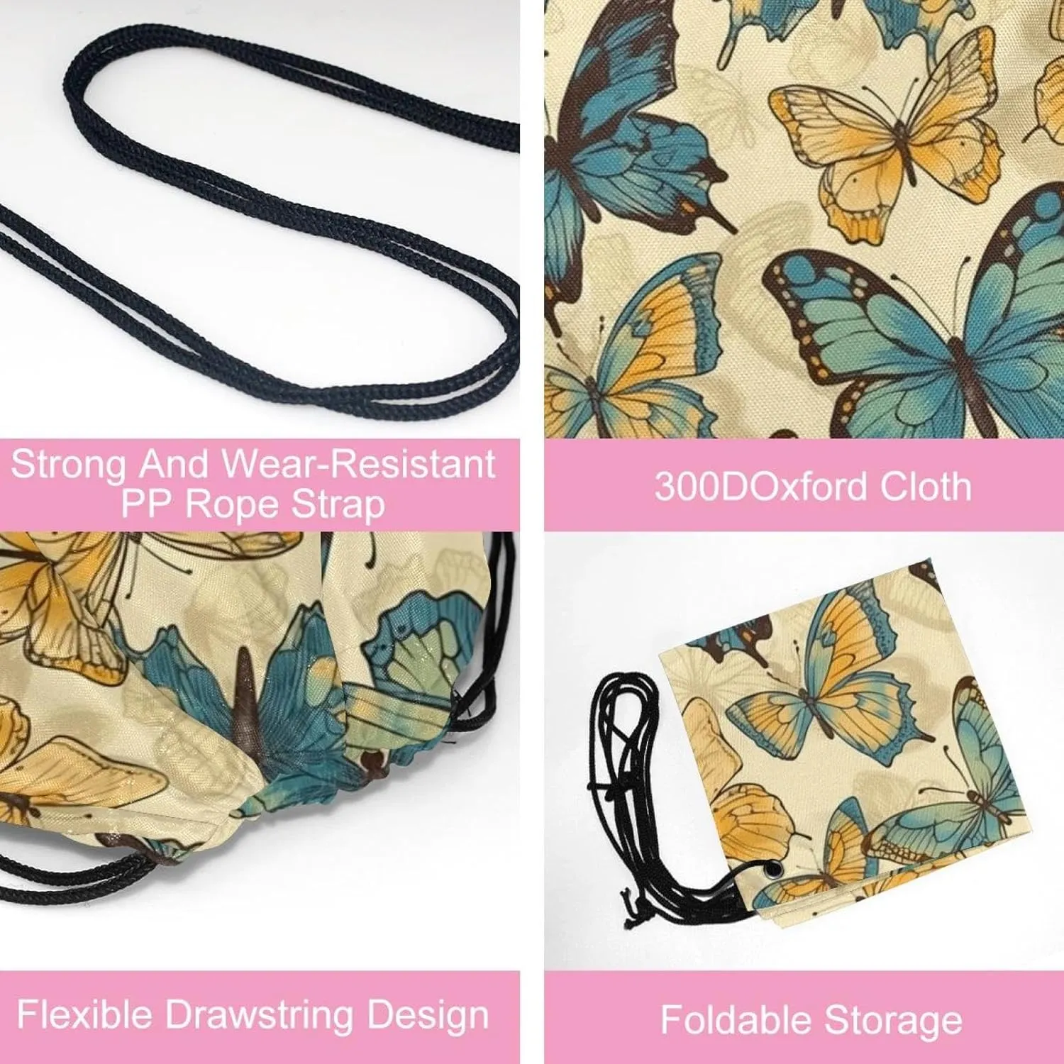 2 Pieces Butterfly Drawstring Backpack for Party Gym Sport Trip