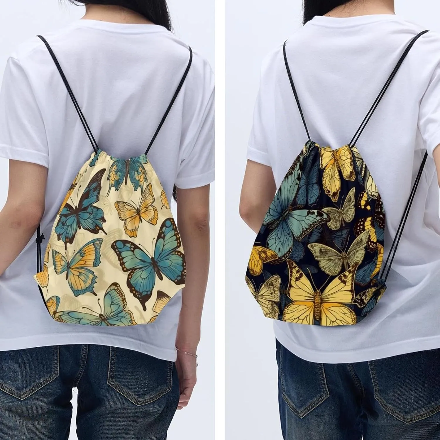 2 Pieces Butterfly Drawstring Backpack for Party Gym Sport Trip