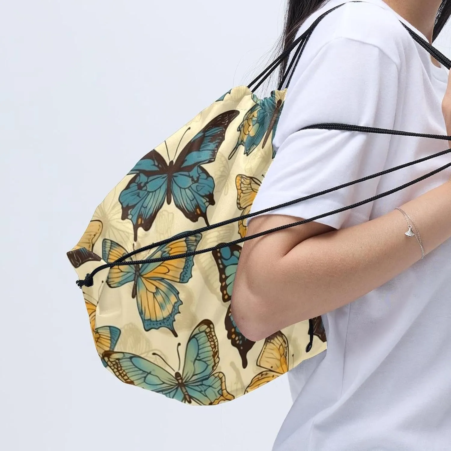 2 Pieces Butterfly Drawstring Backpack for Party Gym Sport Trip