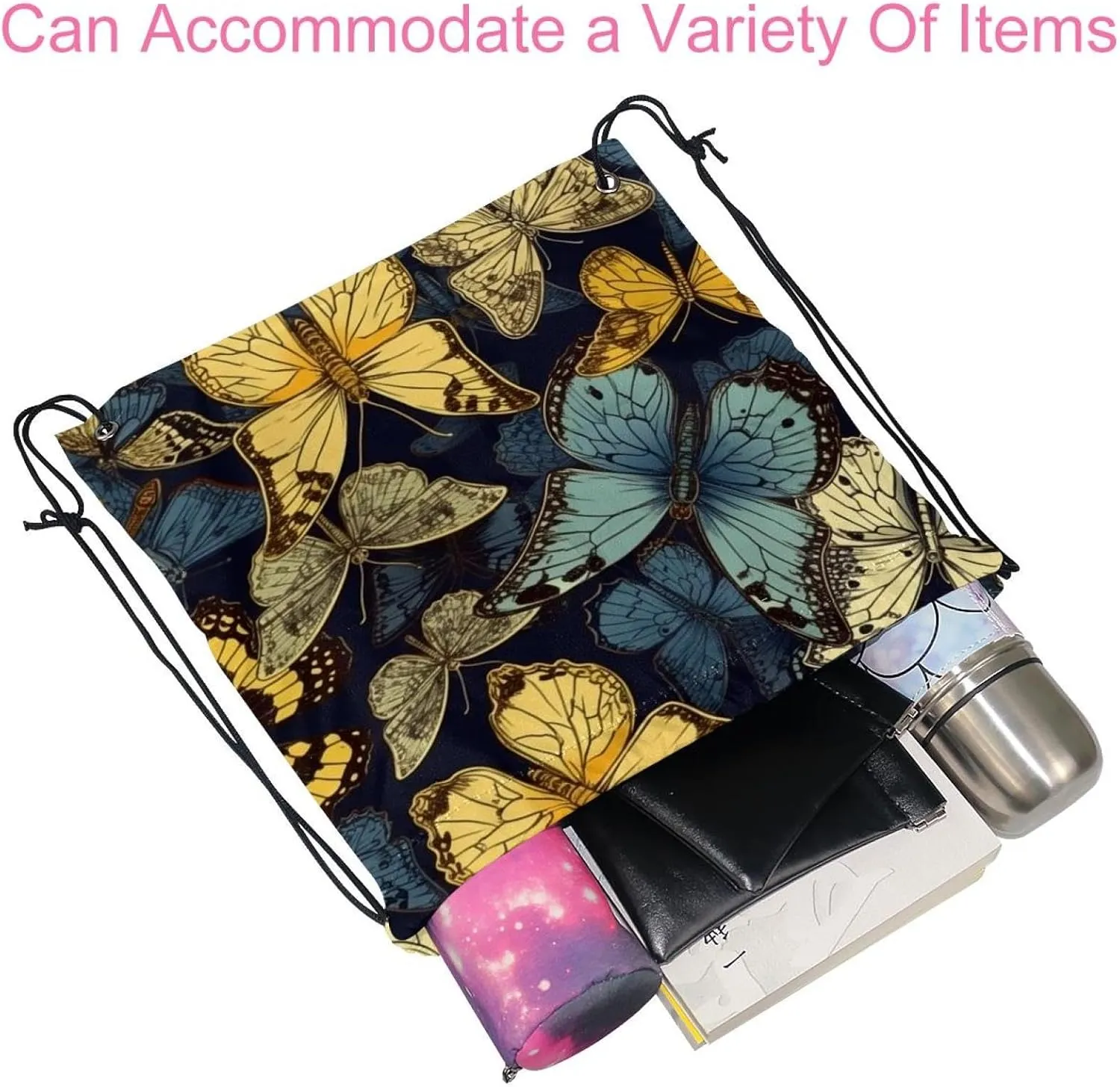 2 Pieces Butterfly Drawstring Backpack for Party Gym Sport Trip