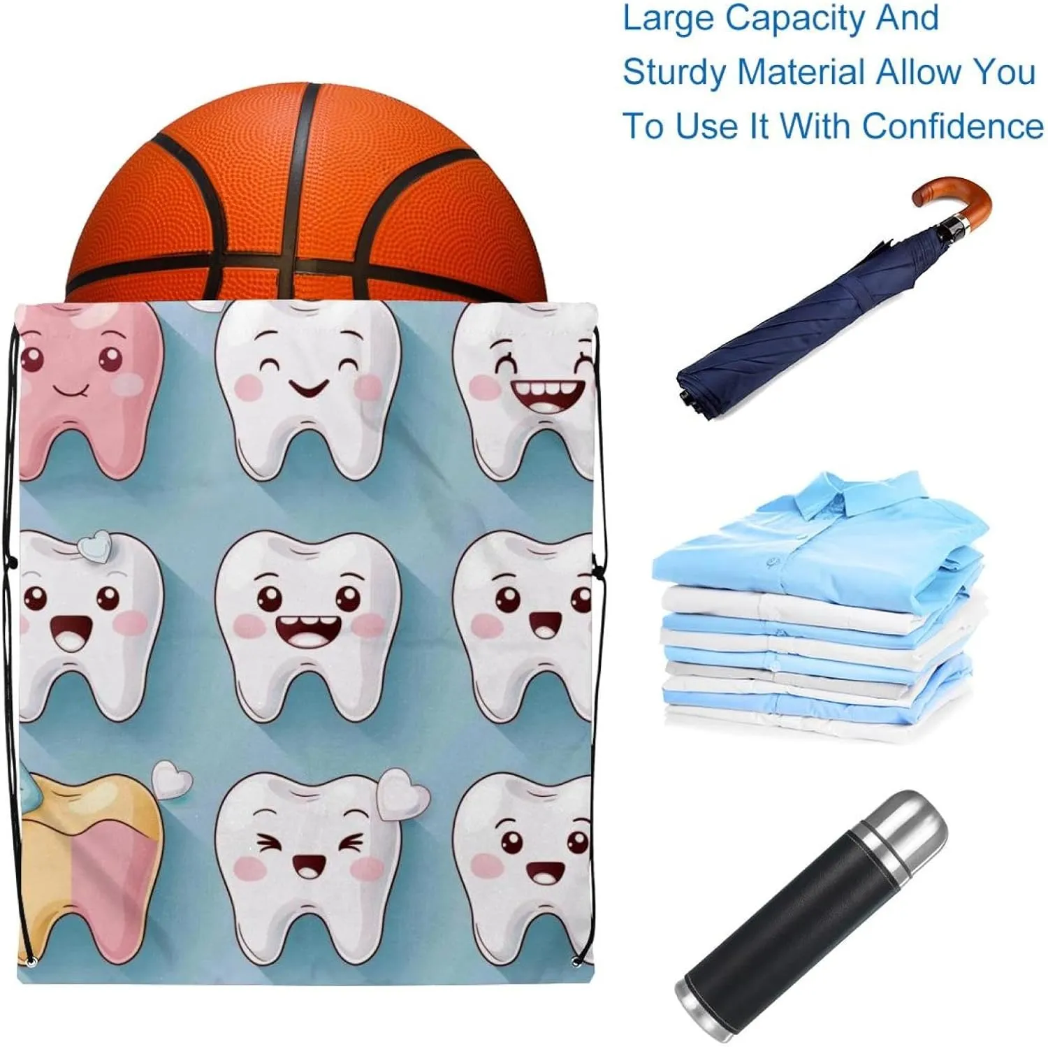 2 Pieces Drawstring Backpacks, Cute Teeth Draw String Back Bag Drawstring Bags for Sports, Gym, Travel, Swimming, Beach