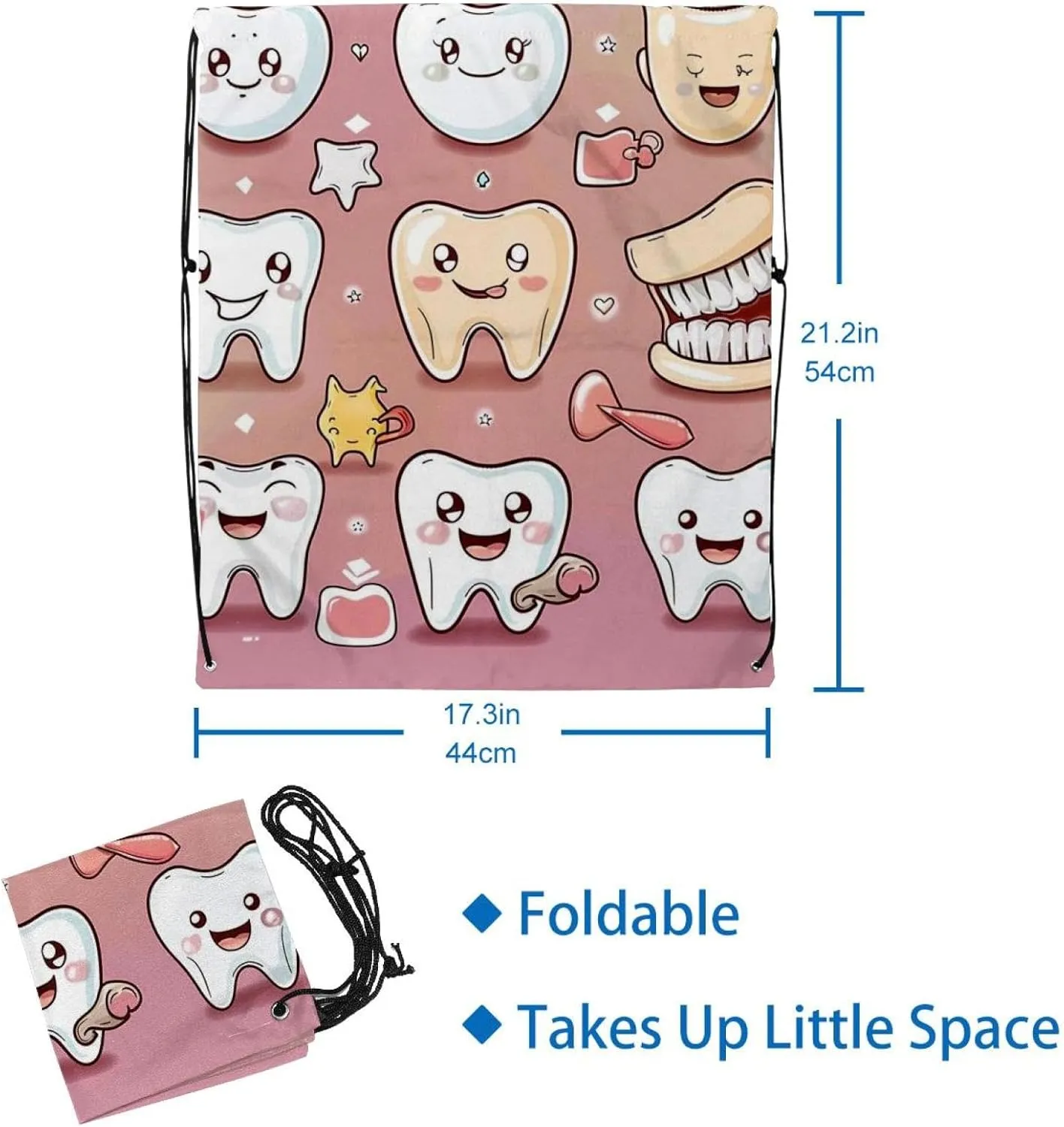2 Pieces Drawstring Backpacks, Cute Teeth Draw String Back Bag Drawstring Bags for Sports, Gym, Travel, Swimming, Beach