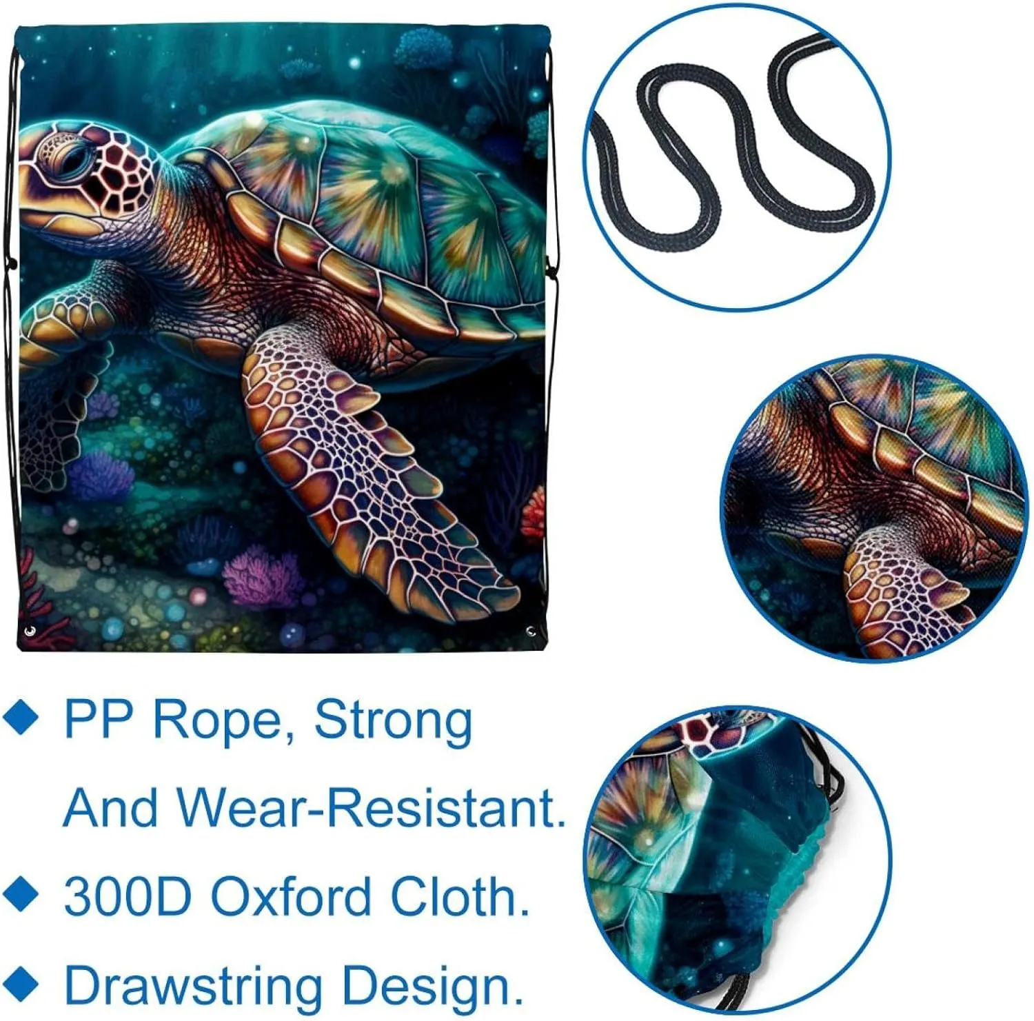 2 Pieces Drawstring Backpacks, Sea Turtle Draw String Back Bag Drawstring Bags for Sports, Gym, Travel, Swimming, Beach