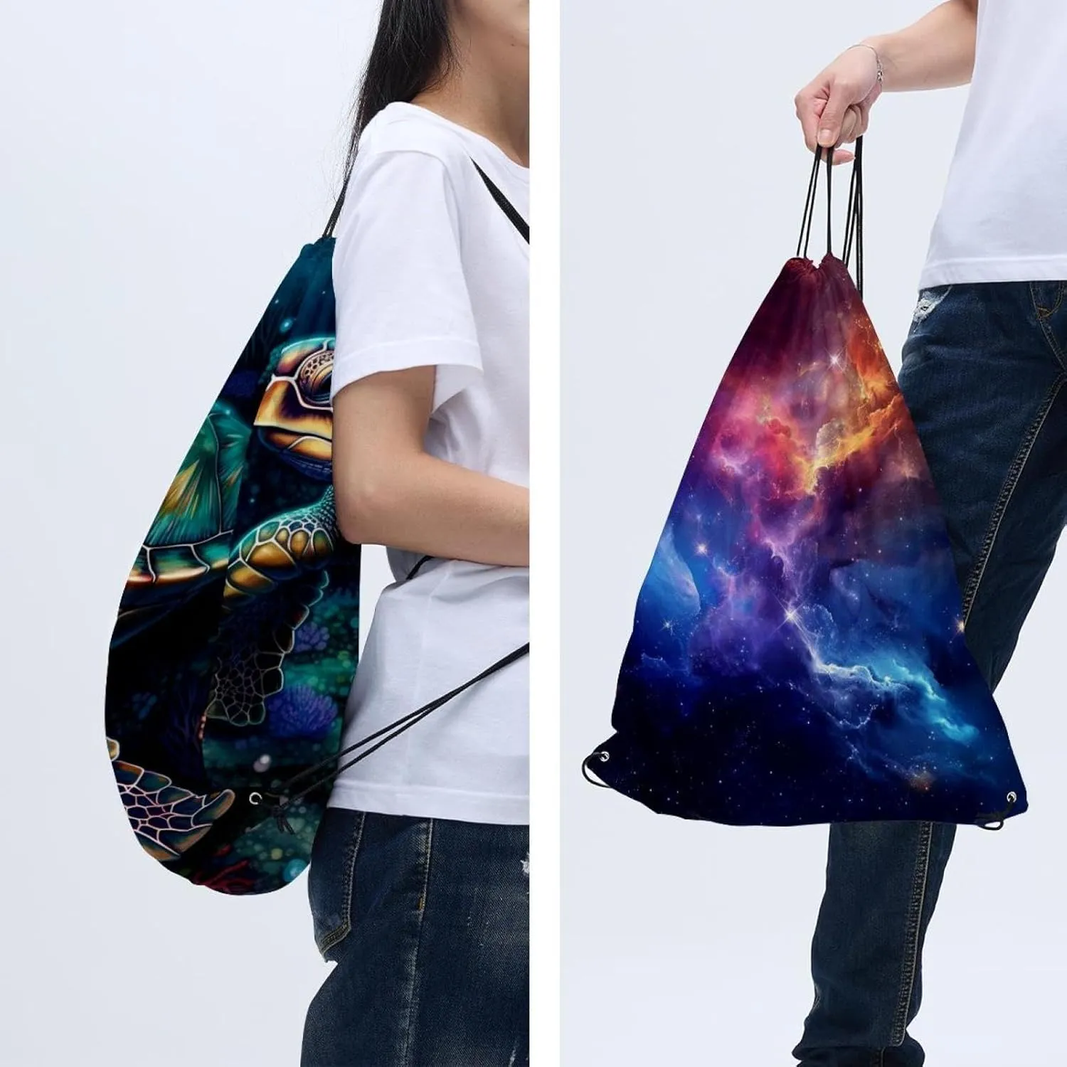 2 Pieces Drawstring Backpacks, Sea Turtle Draw String Back Bag Drawstring Bags for Sports, Gym, Travel, Swimming, Beach