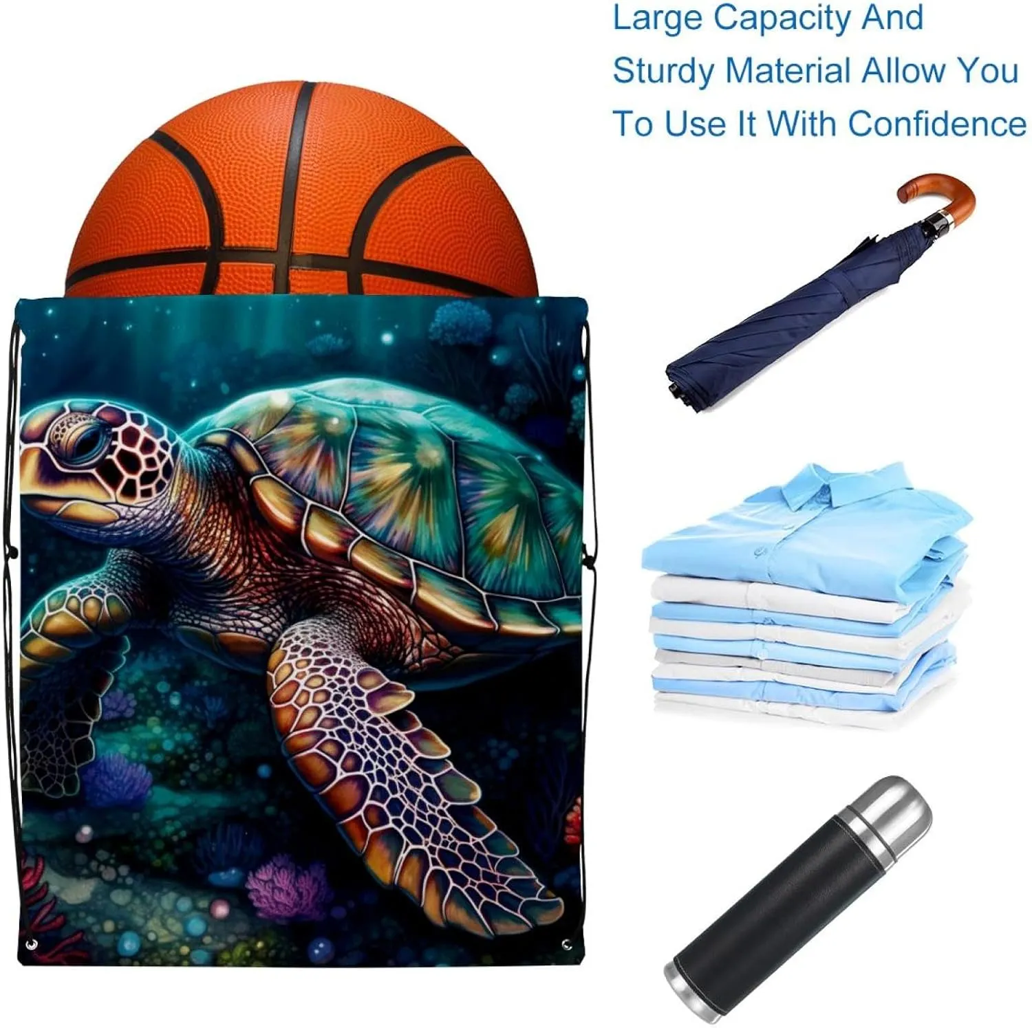 2 Pieces Drawstring Backpacks, Sea Turtle Draw String Back Bag Drawstring Bags for Sports, Gym, Travel, Swimming, Beach
