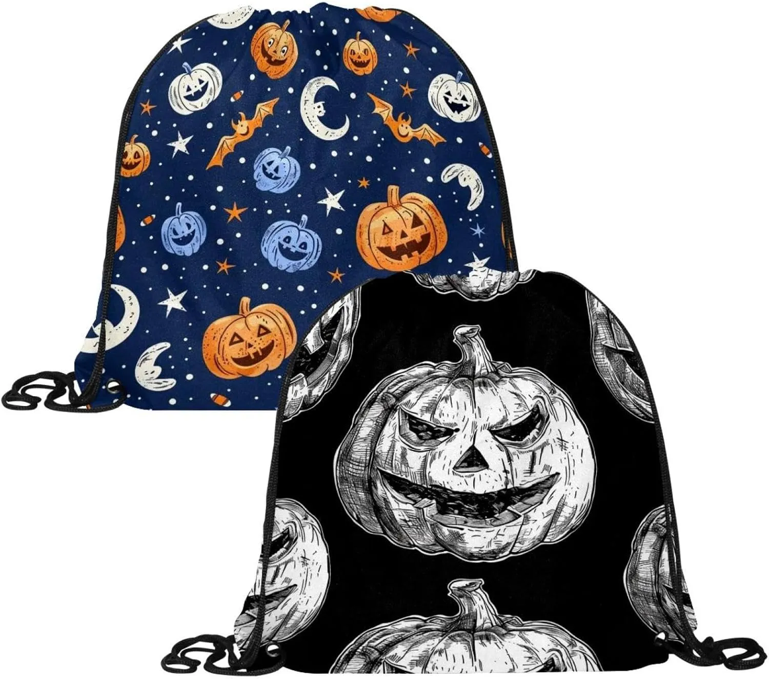 2 Pieces Halloween Pumpkins Drawstring Backpack for Party Gym Sport Trip