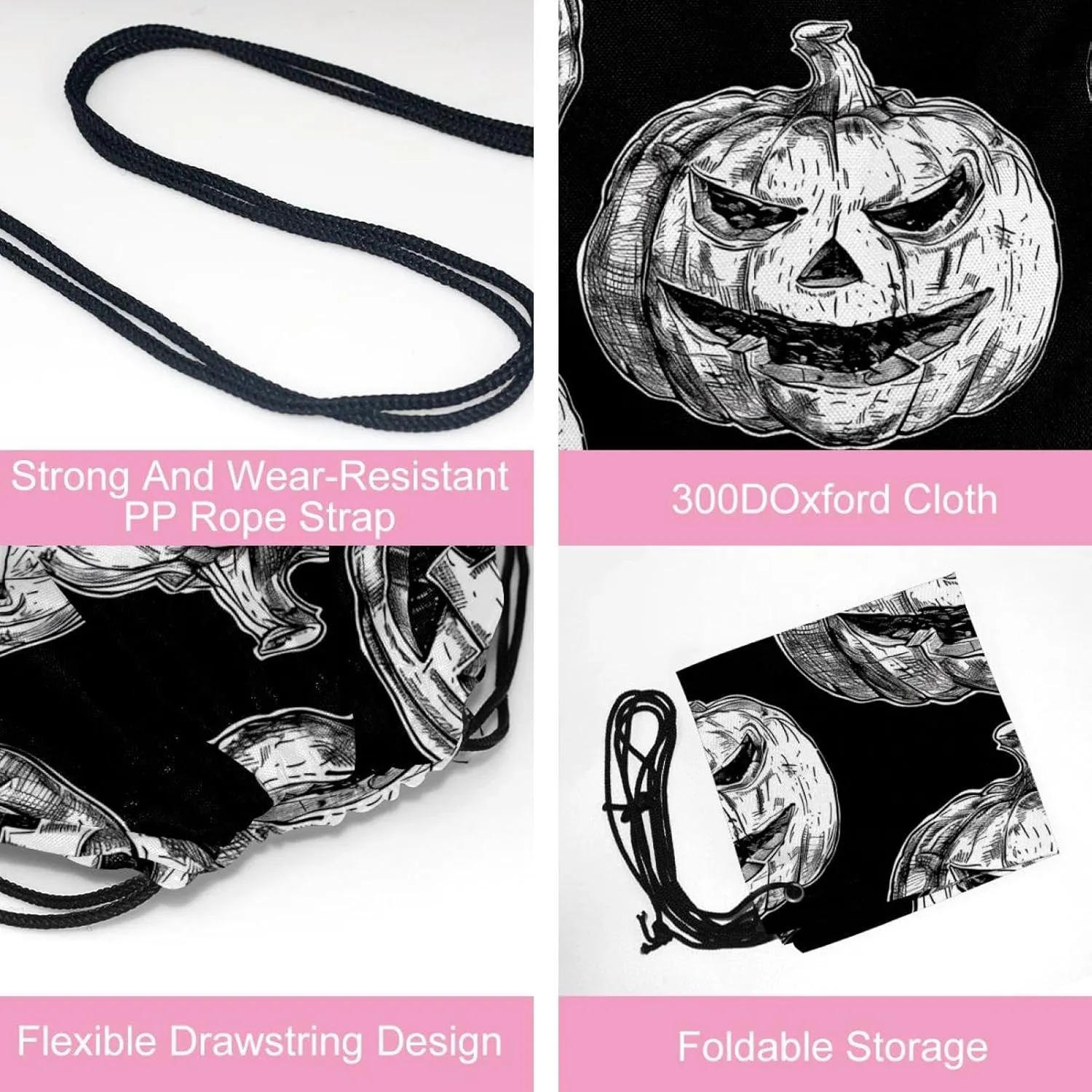 2 Pieces Halloween Pumpkins Drawstring Backpack for Party Gym Sport Trip