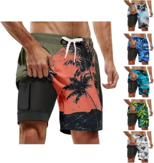 2025 Mens Swim Trunks Quick Dry Bathing Suits with Compression Liner Summer Beach Swimsuits Shorts with Pockets