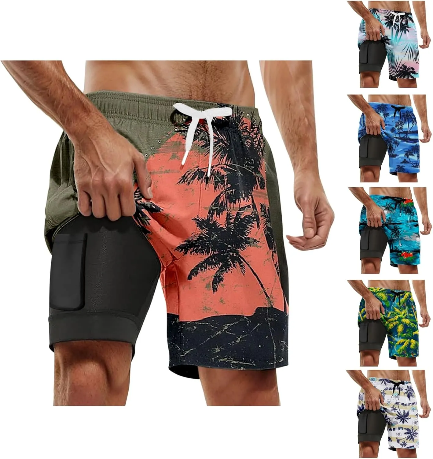 2025 Mens Swim Trunks Quick Dry Bathing Suits with Compression Liner Summer Beach Swimsuits Shorts with Pockets