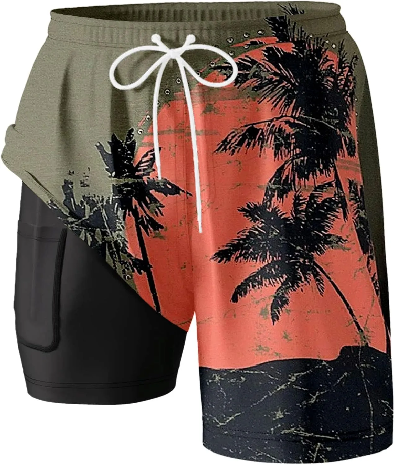 2025 Mens Swim Trunks Quick Dry Bathing Suits with Compression Liner Summer Beach Swimsuits Shorts with Pockets