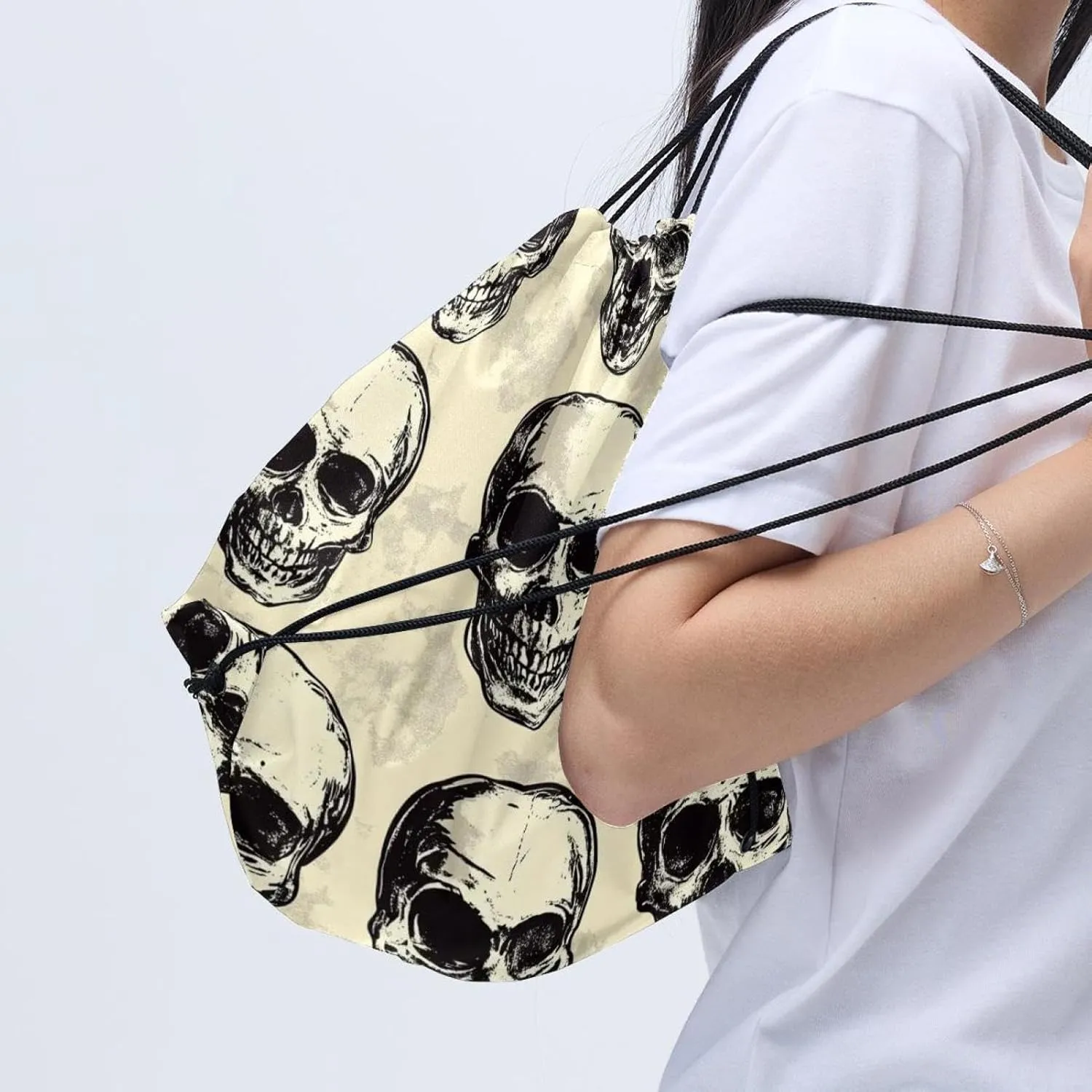 2PCS Halloween Skeleton Skull 7 Drawstring Bags Drawstring Gym Bag