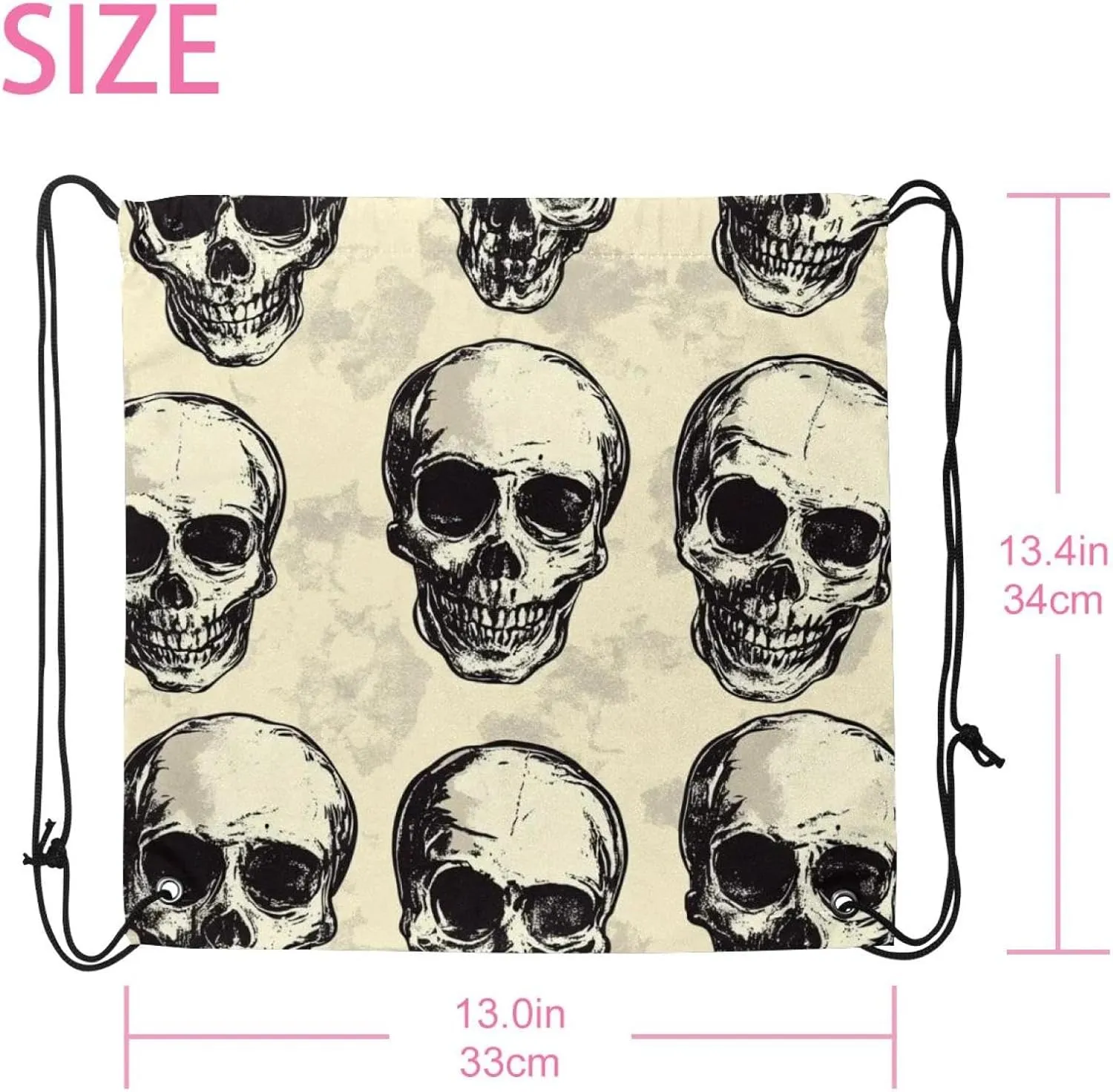 2PCS Halloween Skeleton Skull 7 Drawstring Bags Drawstring Gym Bag