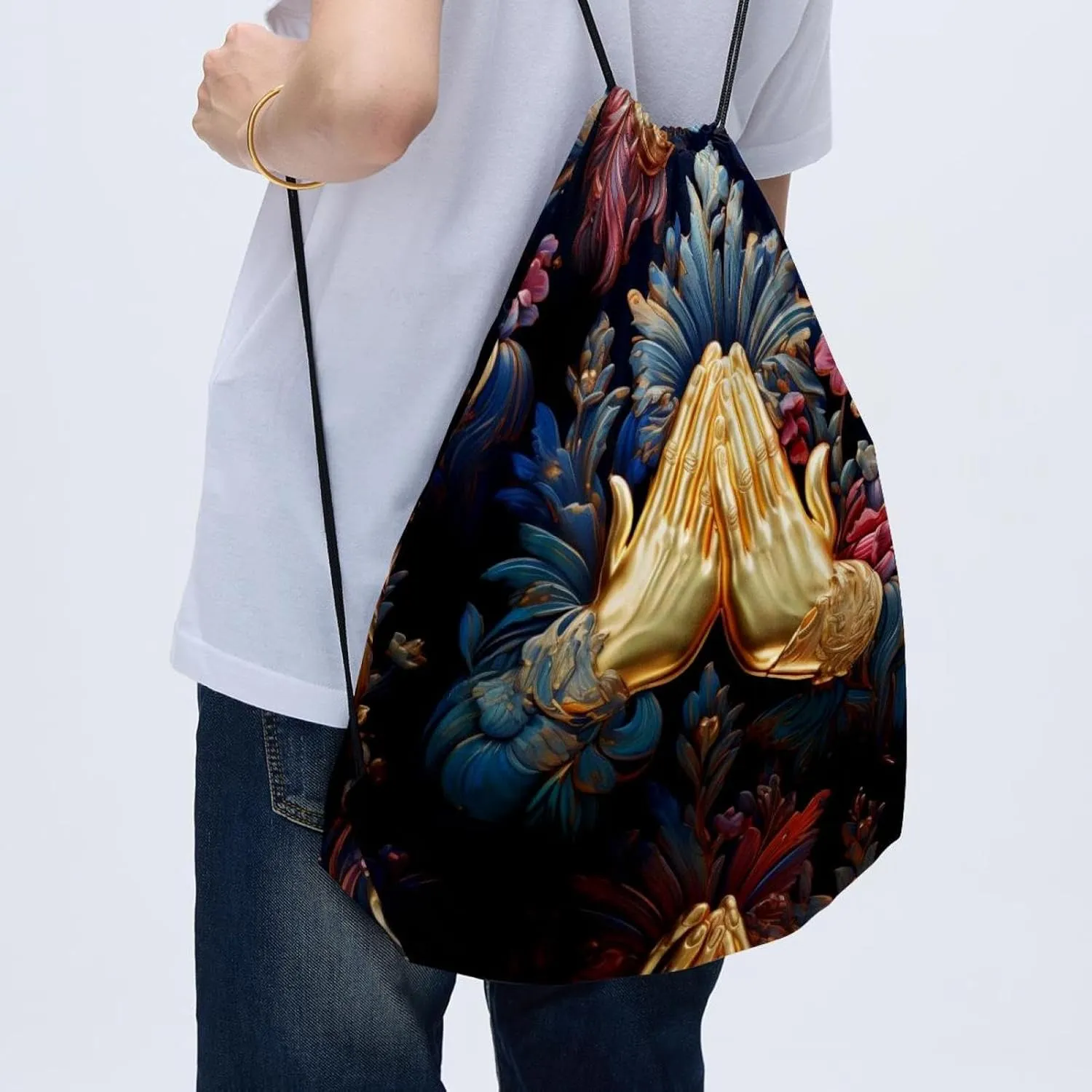 2PCS Praying hands Draw String Bags Drawstring Backpack for Sports, Gym, Travel, Swimming, Beach