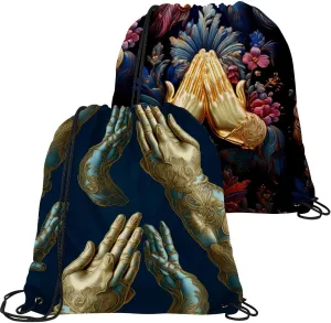 2PCS Praying hands Draw String Bags Drawstring Backpack for Sports, Gym, Travel, Swimming, Beach