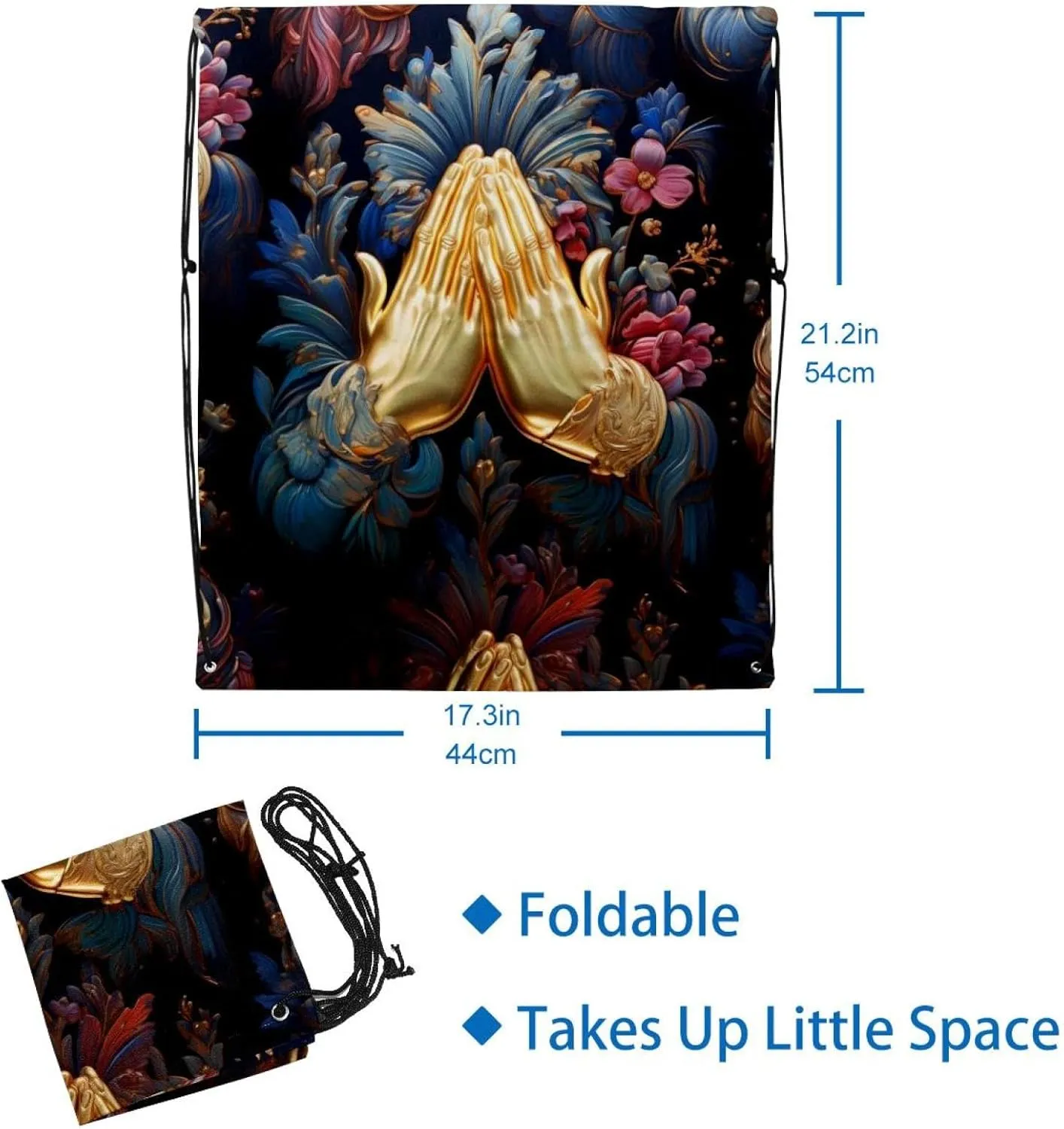 2PCS Praying hands Draw String Bags Drawstring Backpack for Sports, Gym, Travel, Swimming, Beach