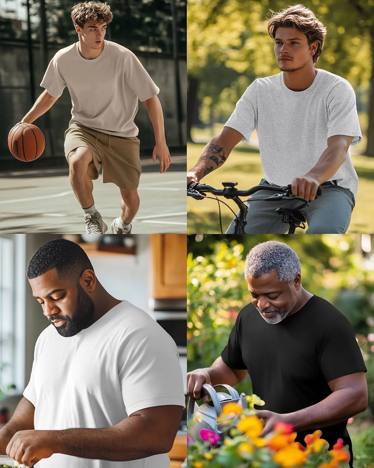 4 Pack Men's Big & Tall Short Sleeve Tees, Crew Neck Cotton Blend T-Shirts Moisture Wicking Stretch Casual Gym Wear