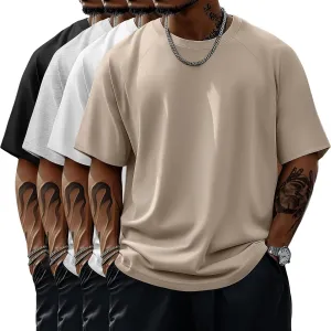 4 Pack Men's Big & Tall Short Sleeve Tees, Crew Neck Cotton Blend T-Shirts Moisture Wicking Stretch Casual Gym Wear