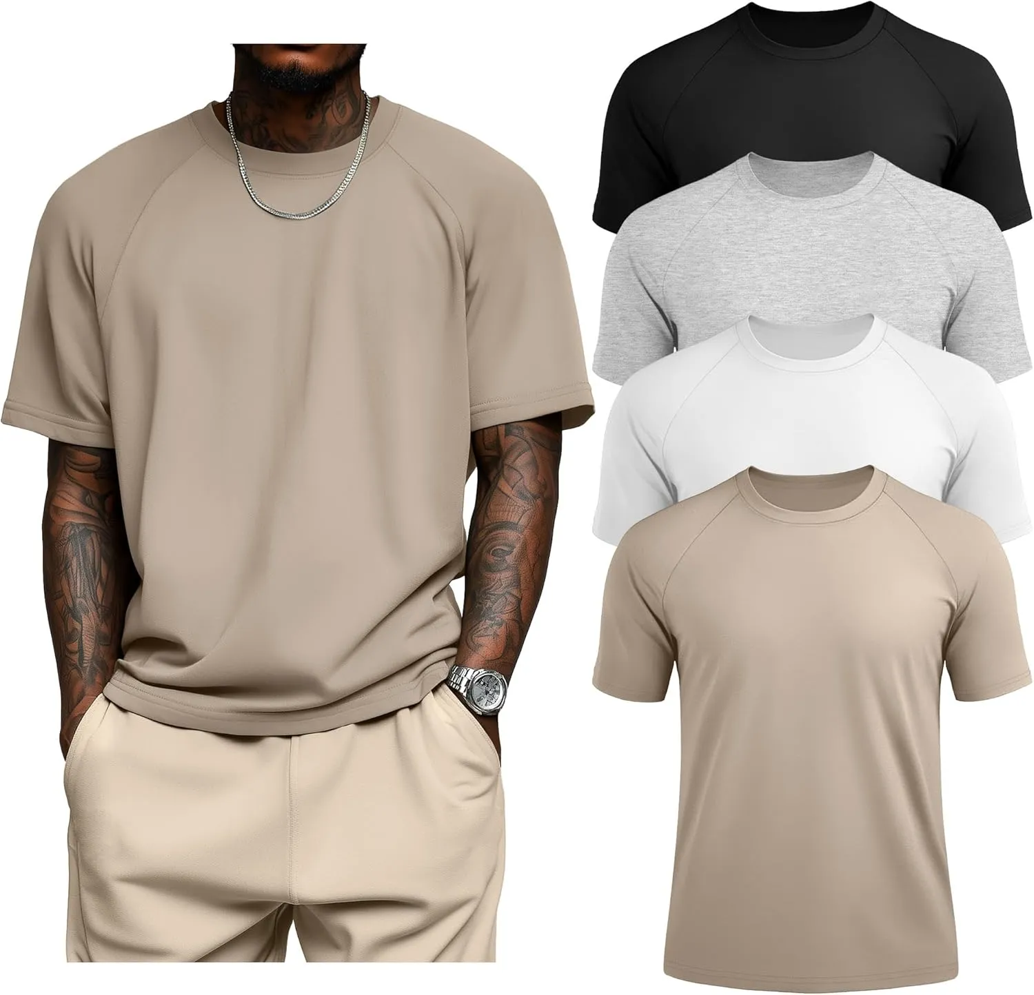 4 Pack Men's Big & Tall Short Sleeve Tees, Crew Neck Cotton Blend T-Shirts Moisture Wicking Stretch Casual Gym Wear