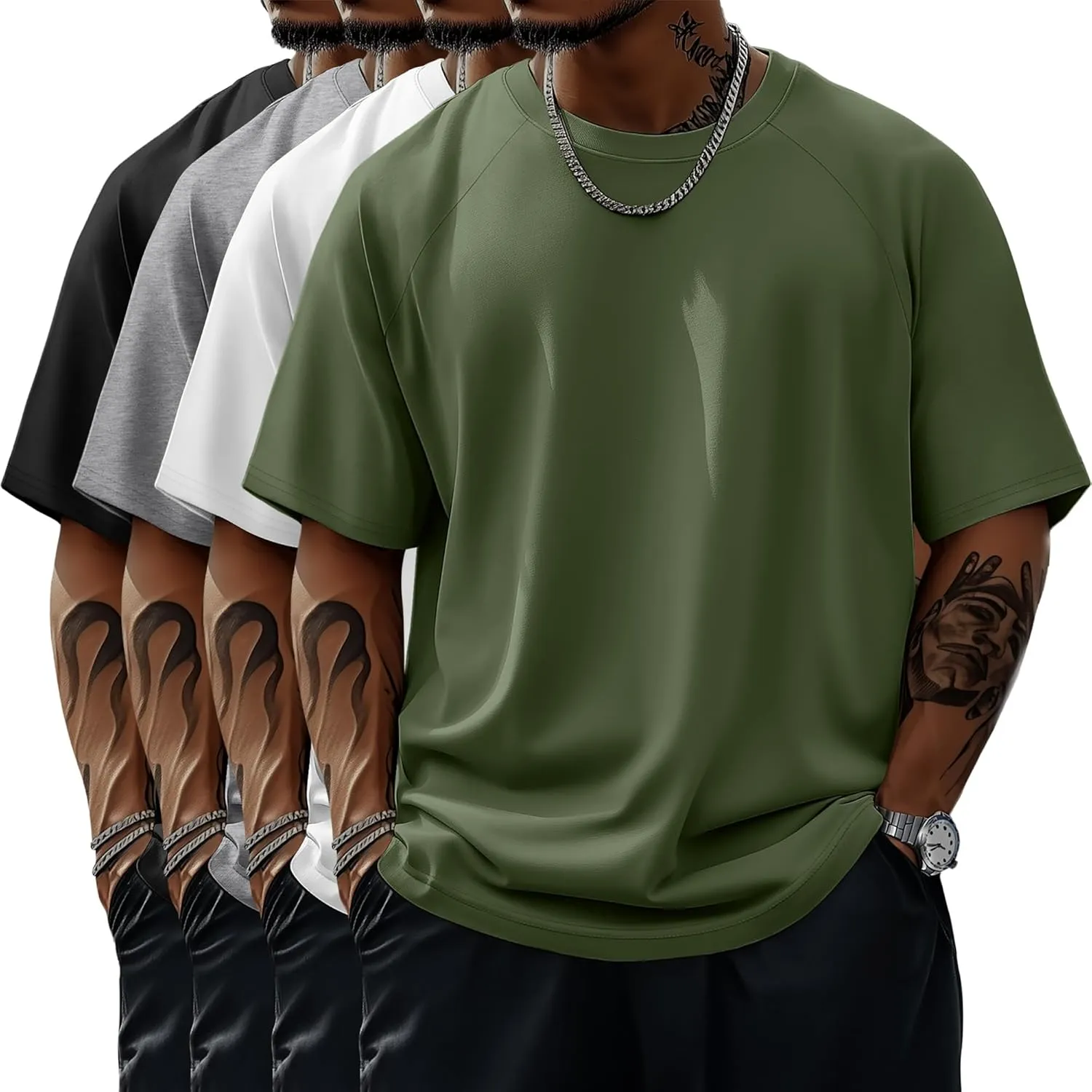 4 Pack Men's Big & Tall Short Sleeve Tees, Crew Neck Cotton Blend T-Shirts Moisture Wicking Stretch Casual Gym Wear