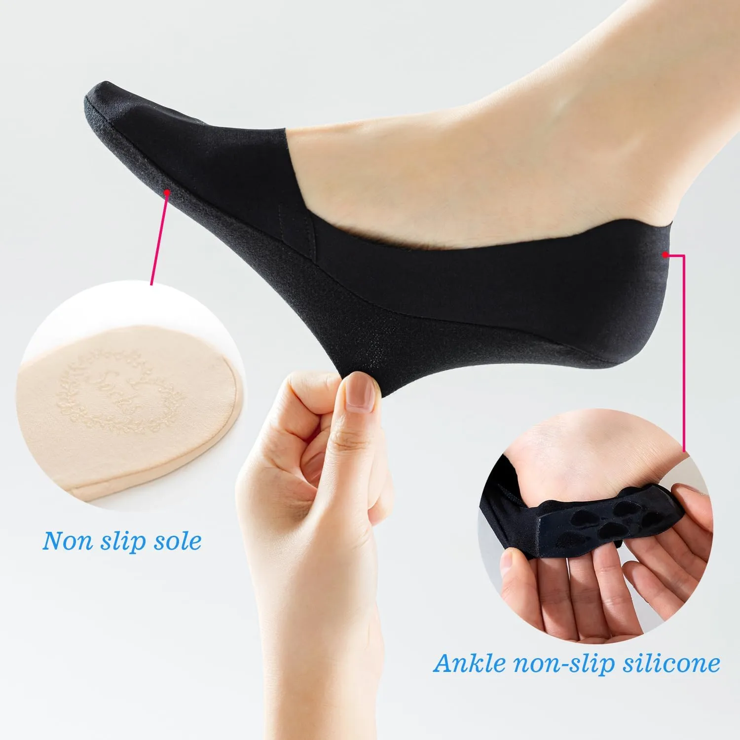 6 Pairs Womens No Show Low Cut Liner Socks - Ice Silk Surface, Nonslip Ankle, Invisible Hidden Thin