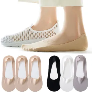 6 Pairs Womens No Show Low Cut Liner Socks - Ice Silk Surface, Nonslip Ankle, Invisible Hidden Thin