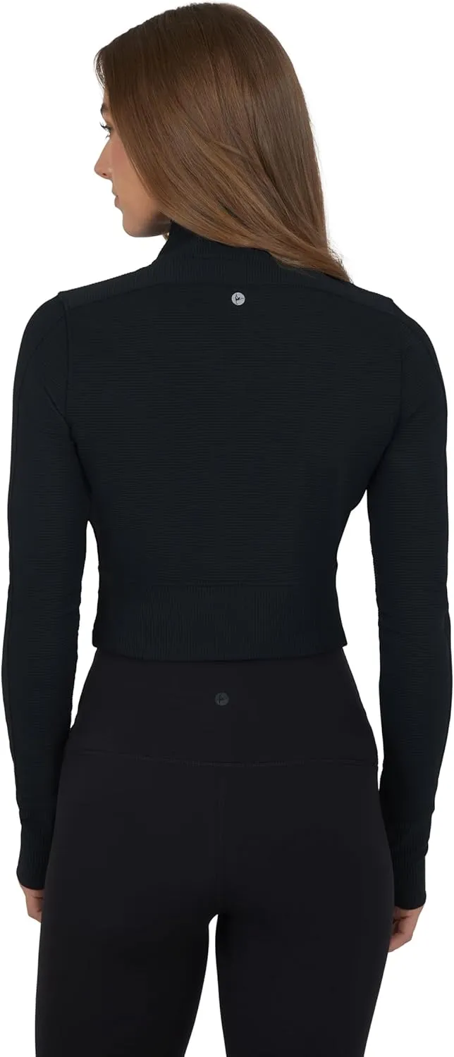 90 Degree By Reflex Womens Interlink Ribbed Half Zip Long Sleeve Crop Top Jacket