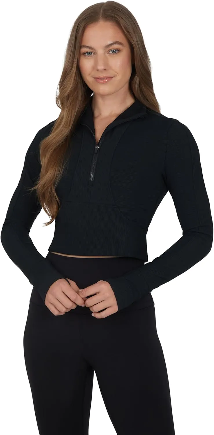 90 Degree By Reflex Womens Interlink Ribbed Half Zip Long Sleeve Crop Top Jacket