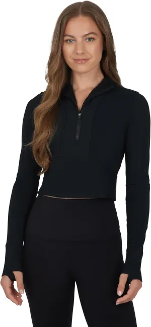 90 Degree By Reflex Womens Interlink Ribbed Half Zip Long Sleeve Crop Top Jacket