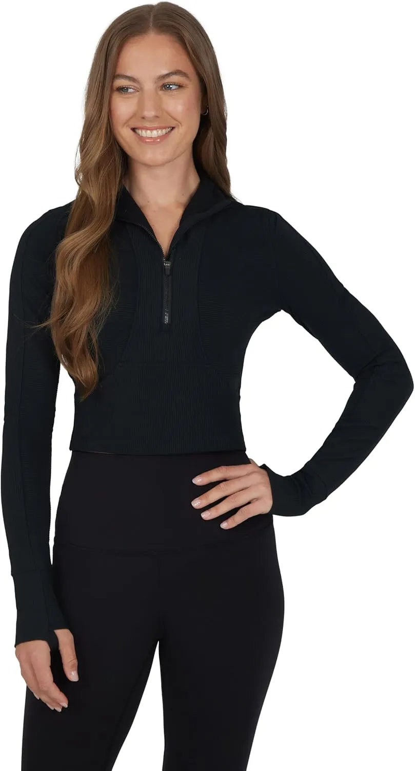 90 Degree By Reflex Womens Interlink Ribbed Half Zip Long Sleeve Crop Top Jacket