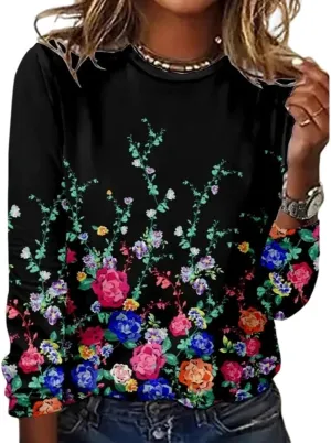 Akivide Women's Oversized Flower Graphic Crewneck Sweatshirt Fall Winter Casual Loose Floral Printed Long Sleeve Sweatshirts