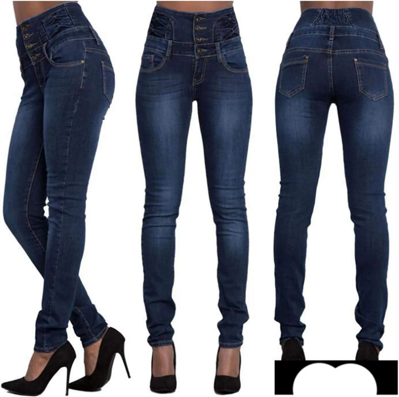 Andongnywell Women's Casual High Rise Skinny Jeans Fashion Buttons High Waisted Denim Pants Jean Trousers