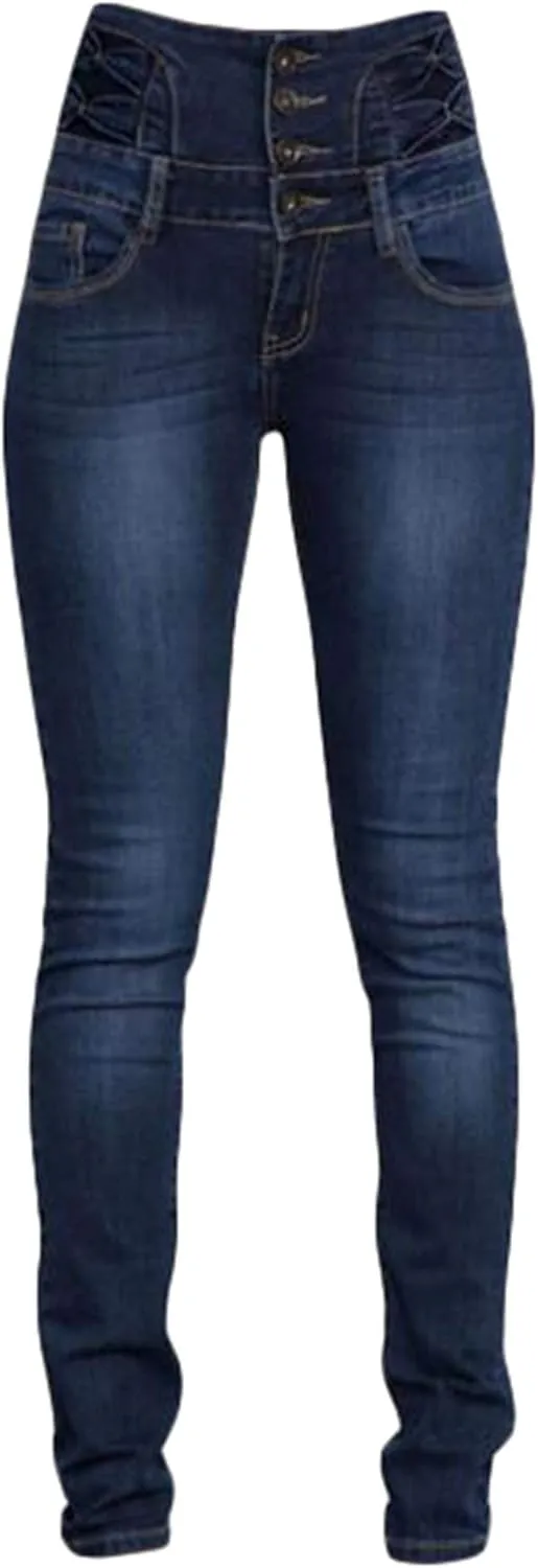 Andongnywell Women's Casual High Rise Skinny Jeans Fashion Buttons High Waisted Denim Pants Jean Trousers