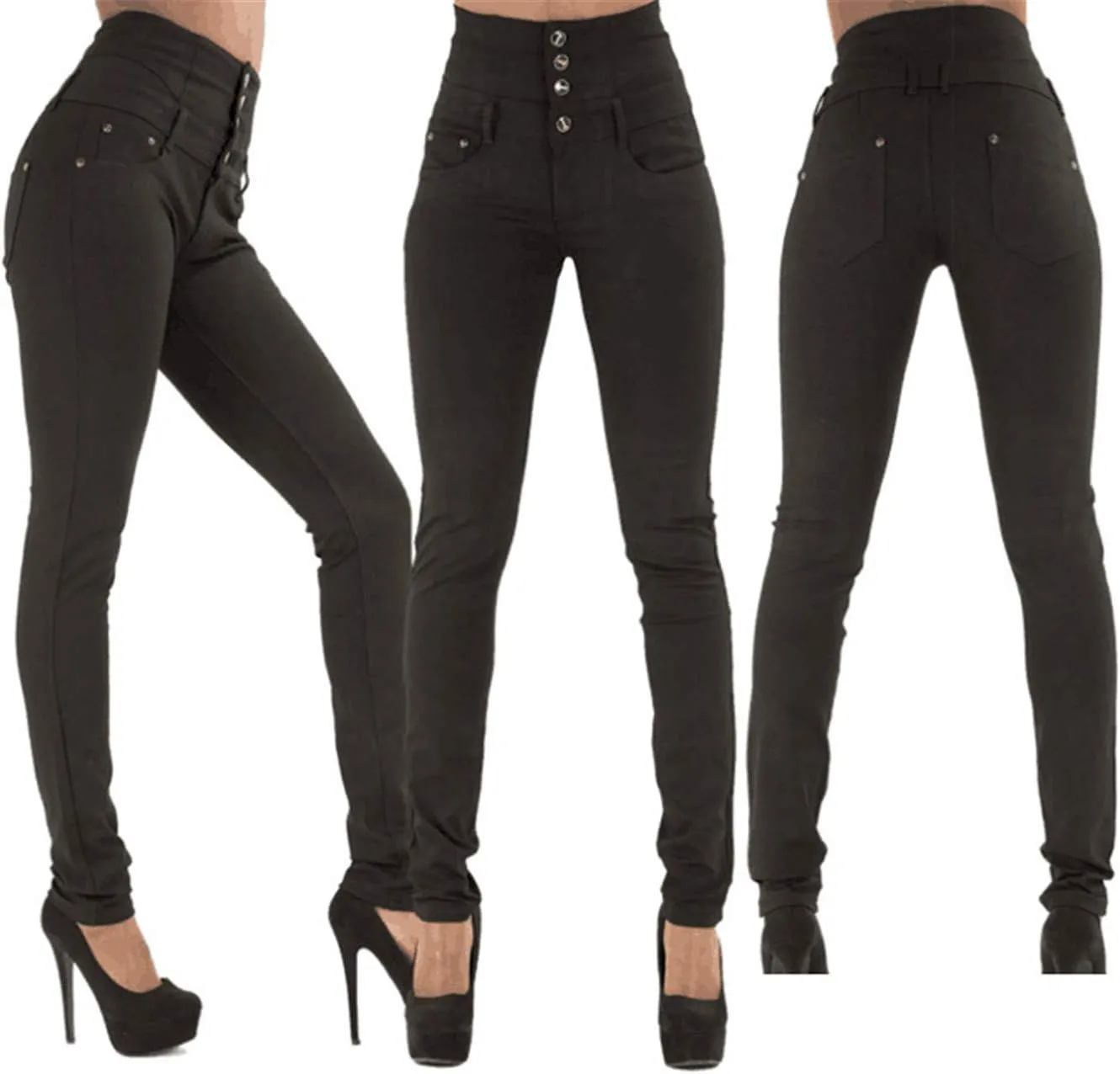 Andongnywell Women's high-Rise Slim-fit Plus Size Jeans High Waisted Sexy Skinny Denim Pants with Pockets Trousers