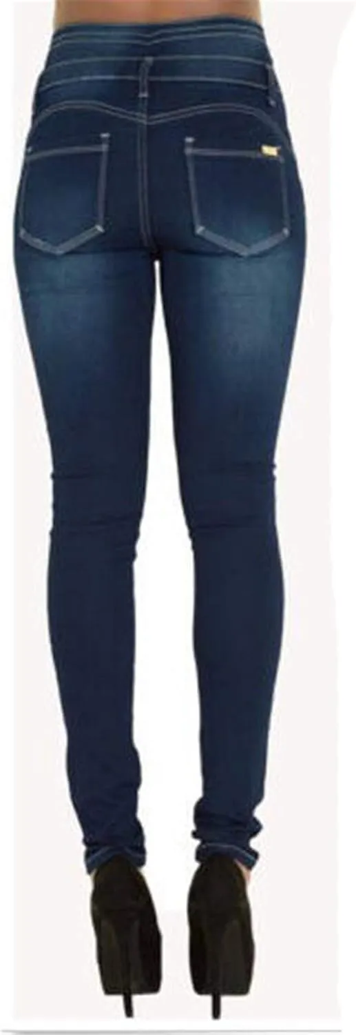 Andongnywell Womens Skinny Jeans with Button Solid Color Casual High Waist Denim Pants with Pockets Jean Trousers