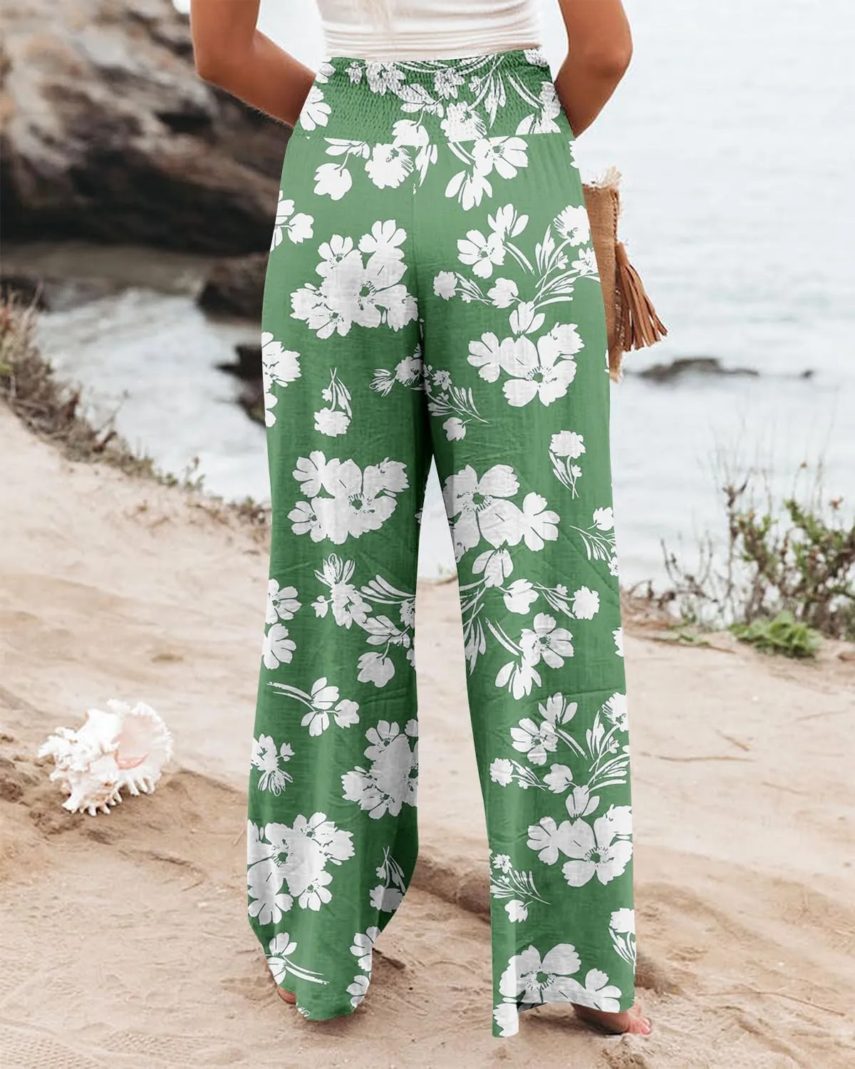 Angerella Womens Elastic High Waisted Palazzo Pants Casual Wide Leg Long Lounge Pant Trousers with Pocket