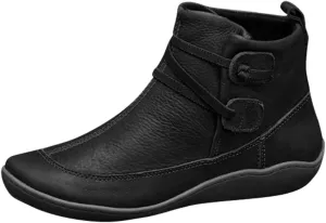 Ankle Boots for Women No Heel New Arch Support Boots Side Zipper Vintage Leather Damping Shoes Flat Heel Booties