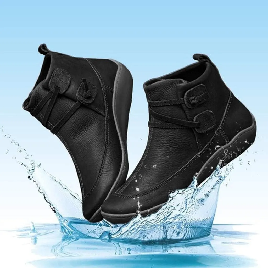 Ankle Boots for Women No Heel New Arch Support Boots Side Zipper Vintage Leather Damping Shoes Flat Heel Booties