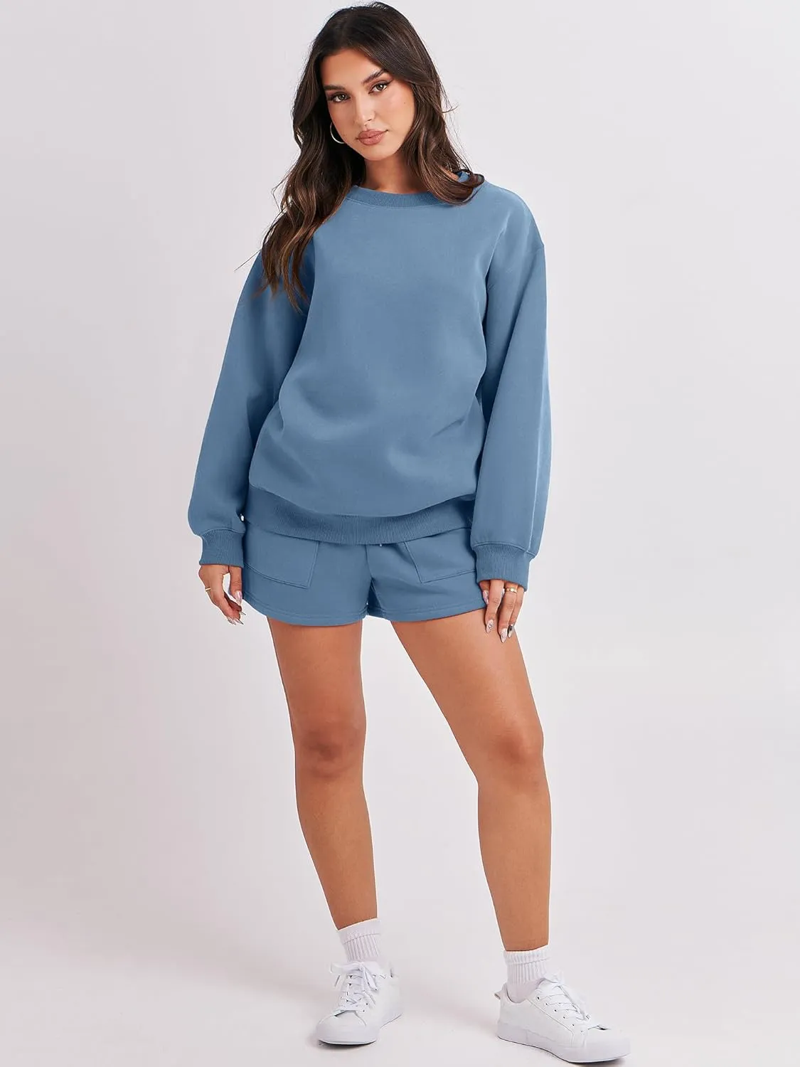 ANRABESS Women 2 Piece Outfits Sweat Shorts Sets 2025 Oversized Casual Lounge Matching Set Sweatsuit Tracksuit Clothes