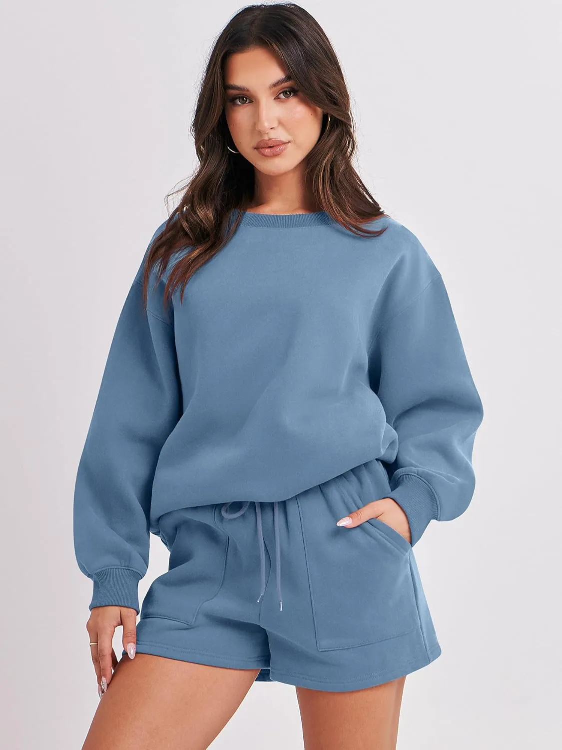 ANRABESS Women 2 Piece Outfits Sweat Shorts Sets 2025 Oversized Casual Lounge Matching Set Sweatsuit Tracksuit Clothes