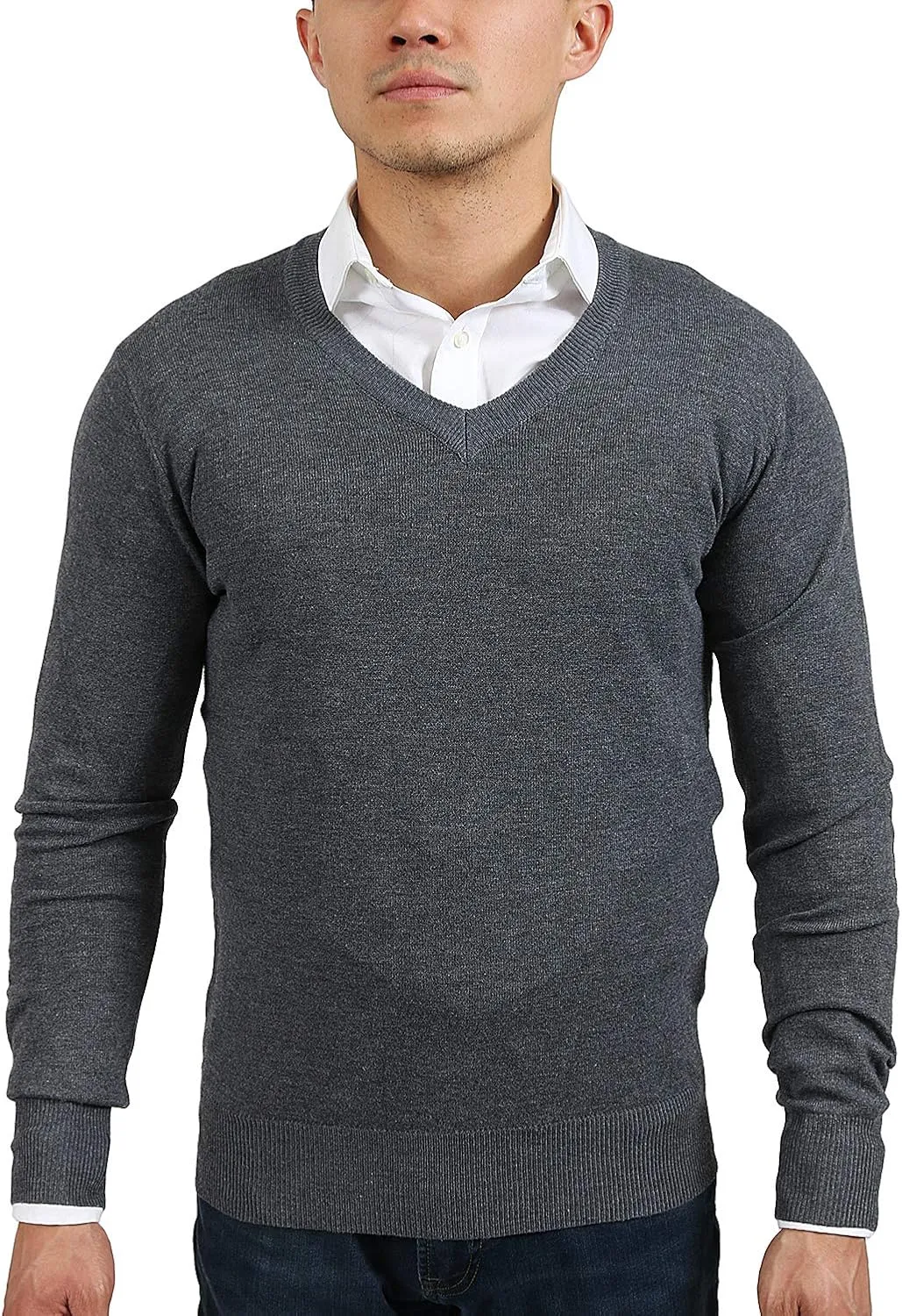 Anthracite V-Neck Fine Cashmere Blend Mens Sweater for Mens