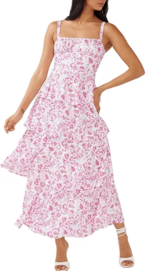 Argeousgor Womens Floral Print Maxi Dresses Tiered Ruffles Long Dress Spaghetti Strap Sleeveless Flowy Layered Sundress
