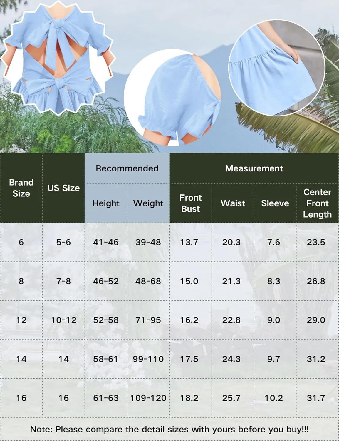 Arshiner Girls Summer Dress Tie Back Short Sleeve Square Neck Tiered Midi Casual Dresses with Pockets