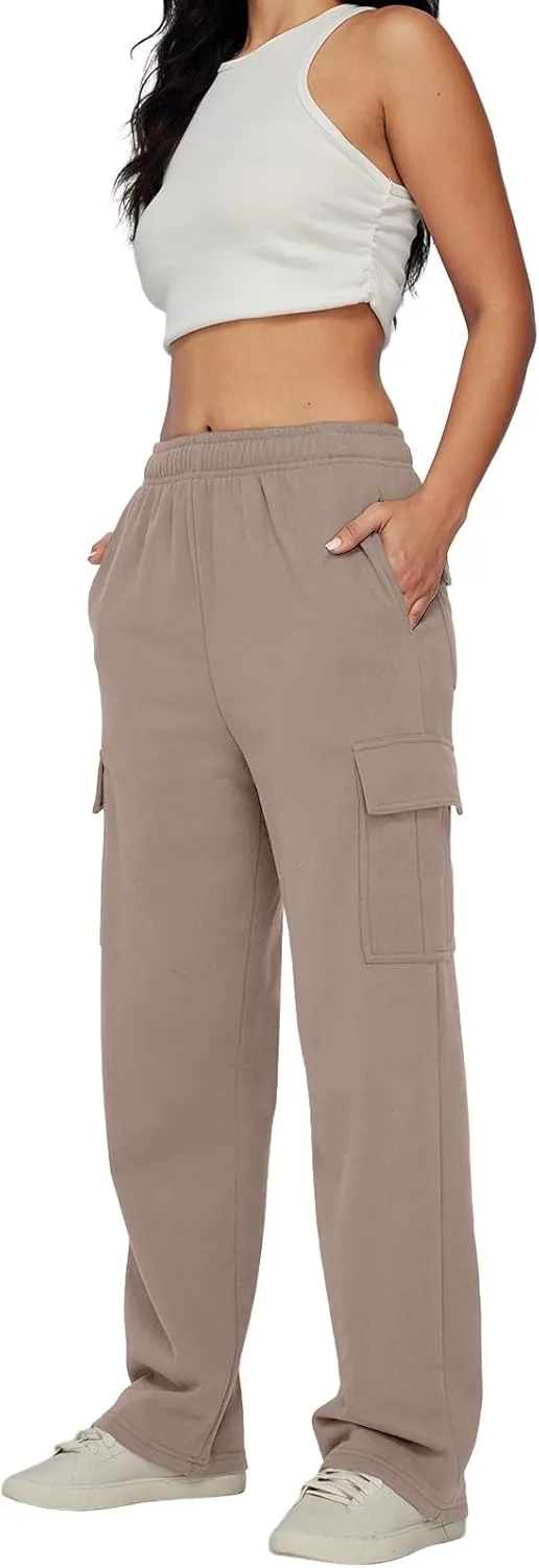 AUTOMET Womens Cargo Sweatpants Baggy Fleece High Waisted Joggers Sweat Pants Athletic Pants