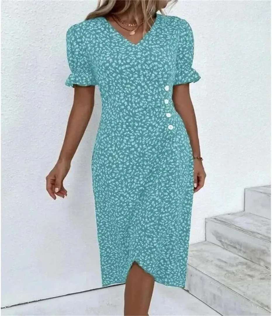 Autumn Floral Bodycon Midi Dress for Women V Neck Long Sleeve Ruched Slim Fit Dresses Sexy Dresses